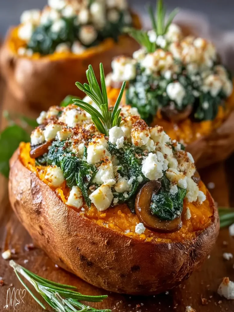 Stuffed Sweet Potatoes with Spinach, Mushroom, Feta & Rosemary First Image