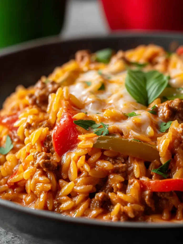 Ground Beef Orzo with Tomato Cream Sauce First Image