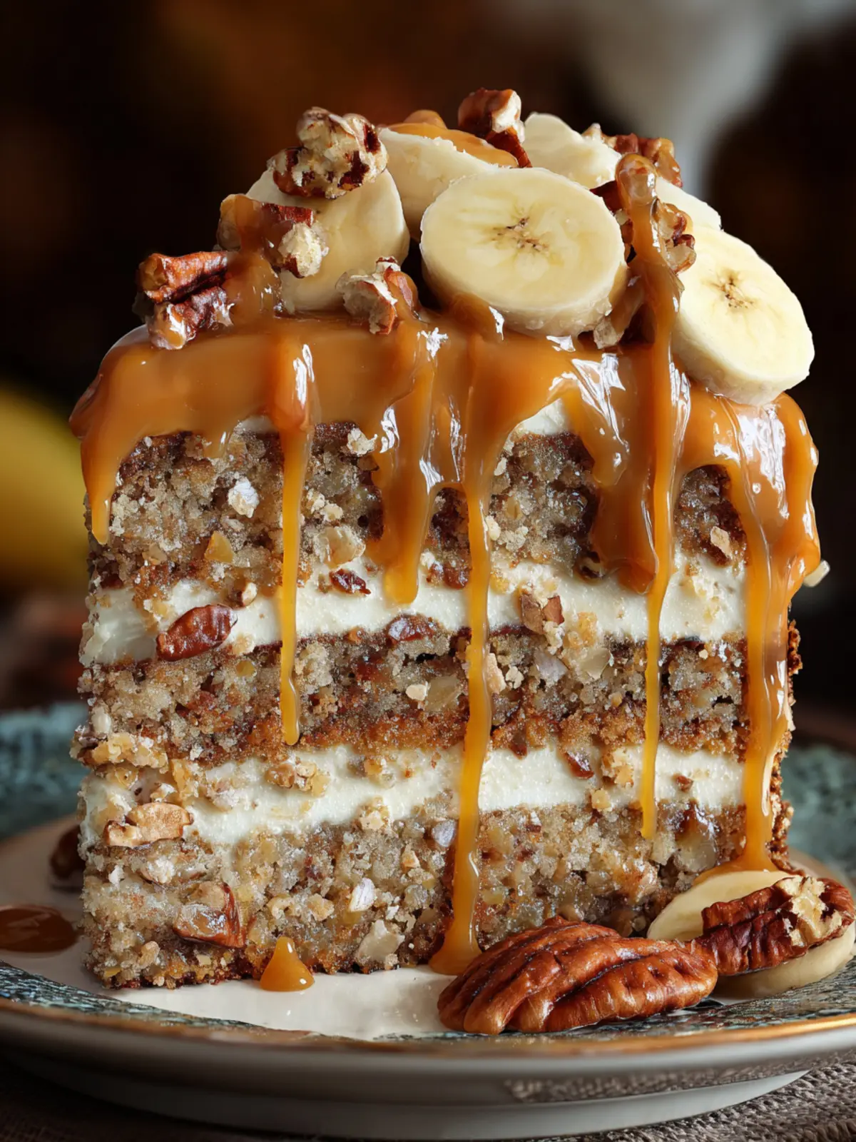 Banana Pecan Caramel Layer Cake – Moist, Rich & Irresistible Dessert First Image