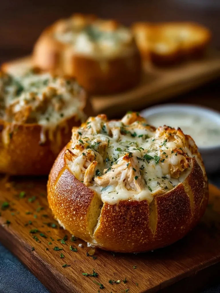 Chicken Alfredo Garlic Bread Bowls First Image