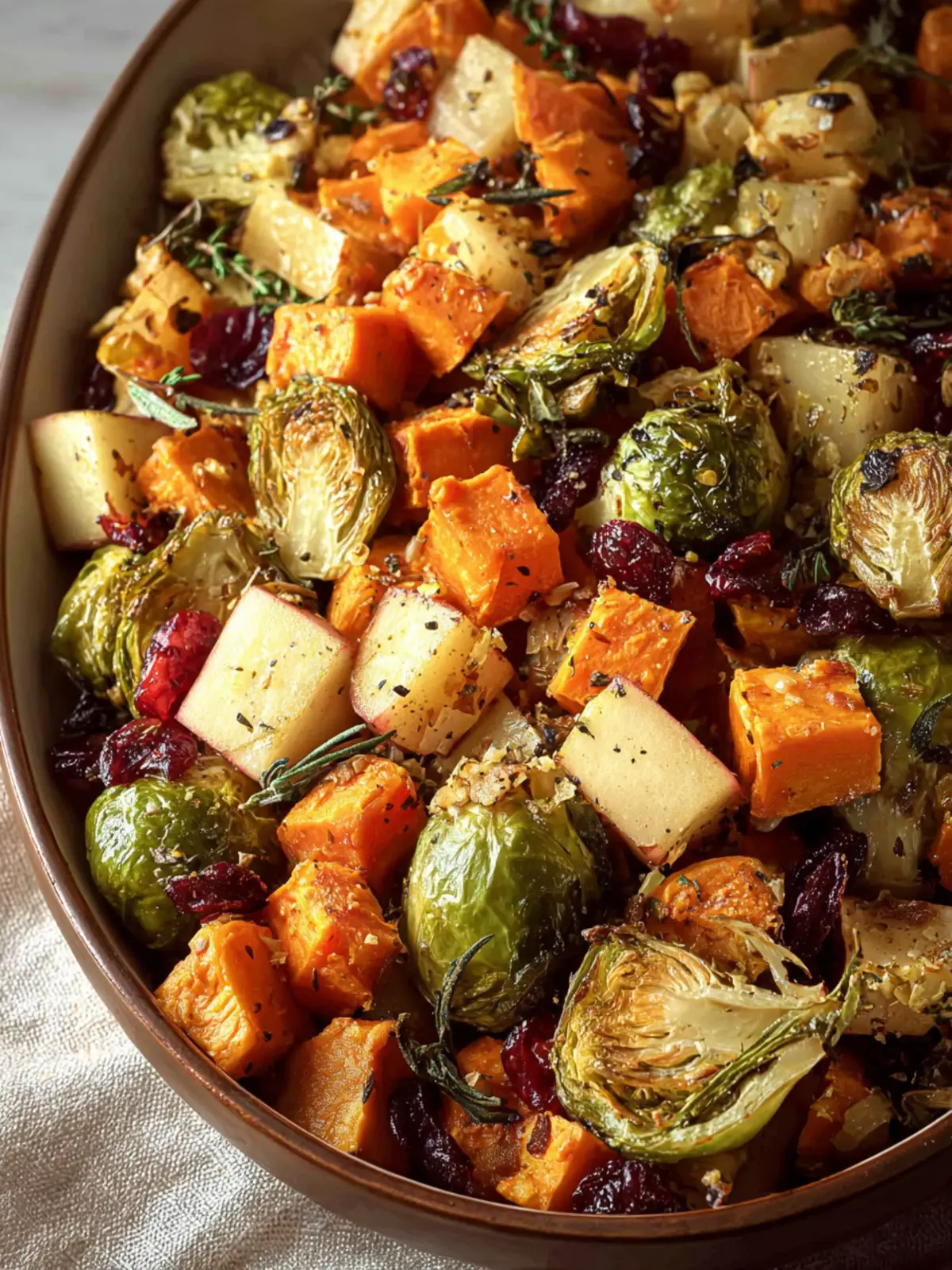 Roasted Brussels Sprouts, Sweet Potatoes and Apple Bliss
